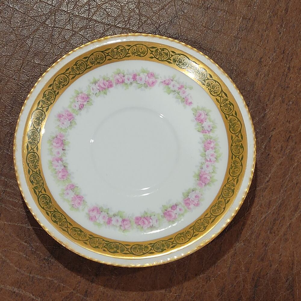 Vintage Limoges France Saucer Floral Design Gold Trim